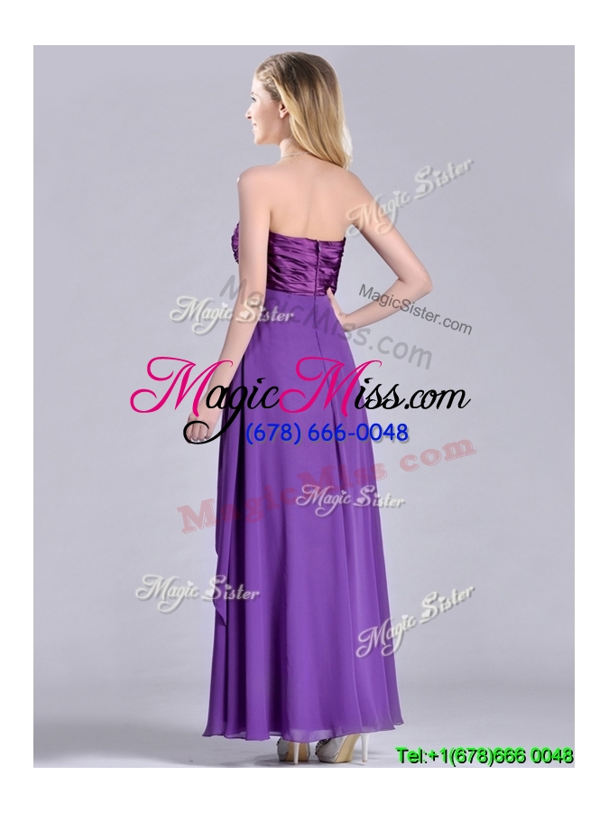 wholesale cheap beaded decorated v neck chiffon cheap dress in eggplant purple
