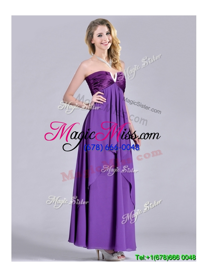 wholesale cheap beaded decorated v neck chiffon cheap dress in eggplant purple