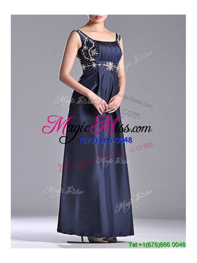 wholesale simple empire square taffeta beading long mother groom  dress in navy blue