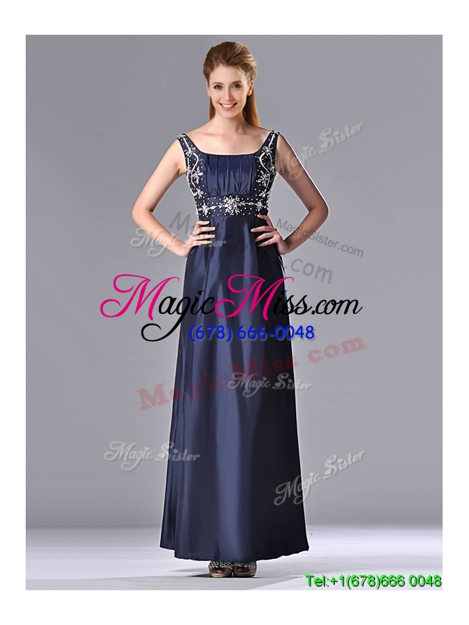 wholesale simple empire square taffeta beading long mother groom  dress in navy blue