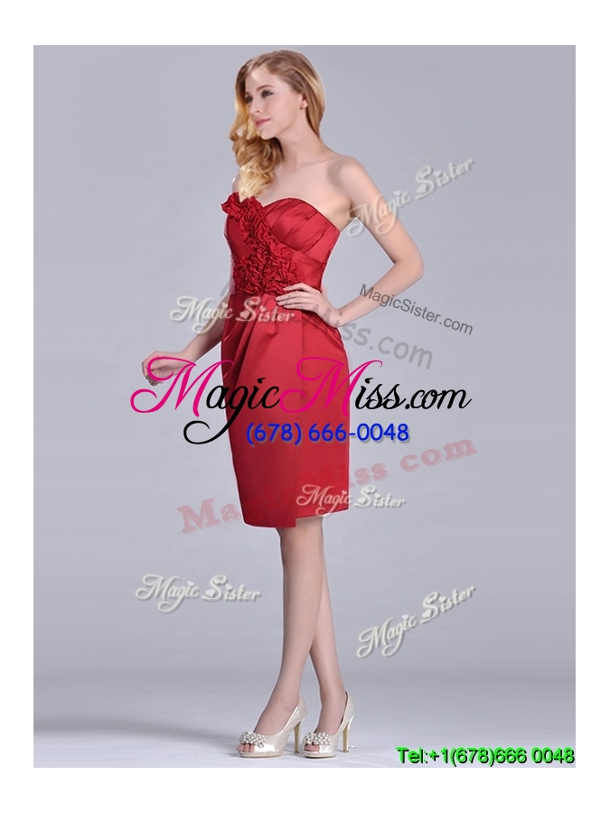 wholesale low price red column satin knee length cheap dress with ruffles