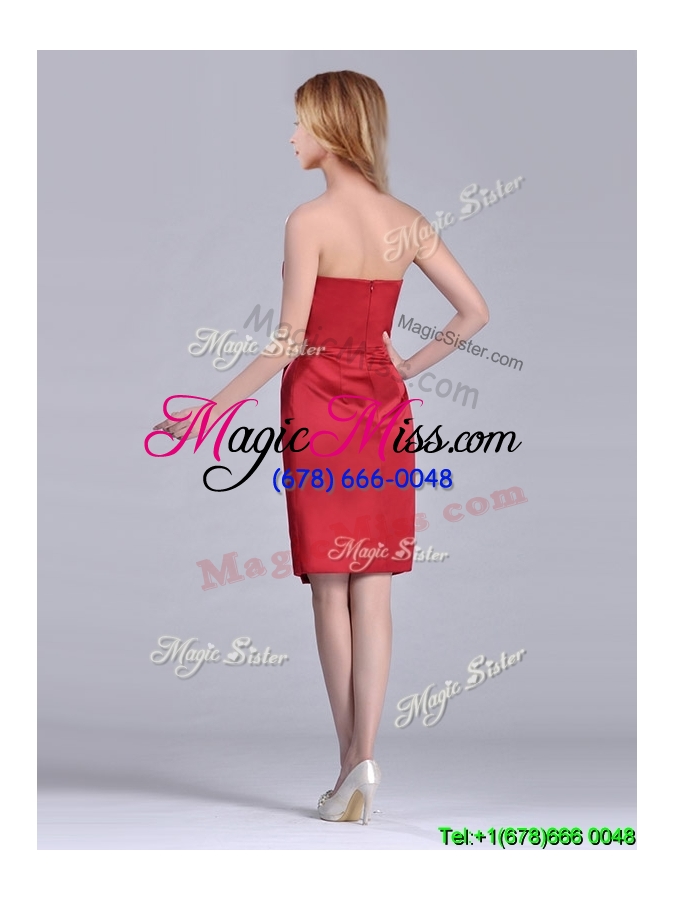 wholesale low price red column satin knee length cheap dress with ruffles