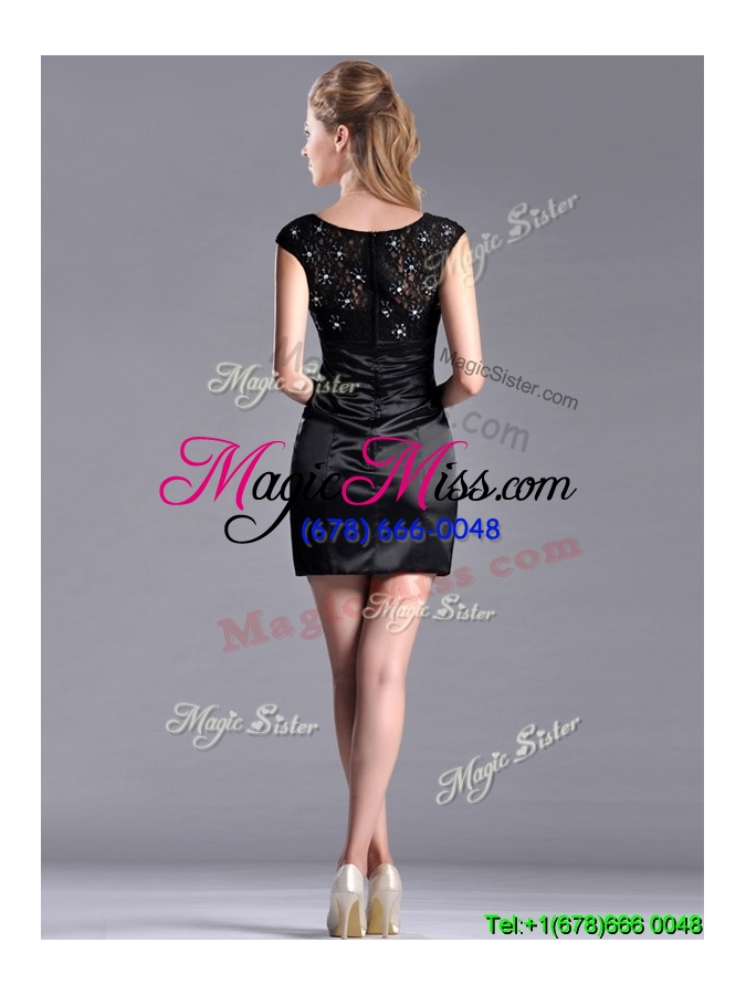wholesale classical v neck satin and lace cheap dress with cap sleeves
