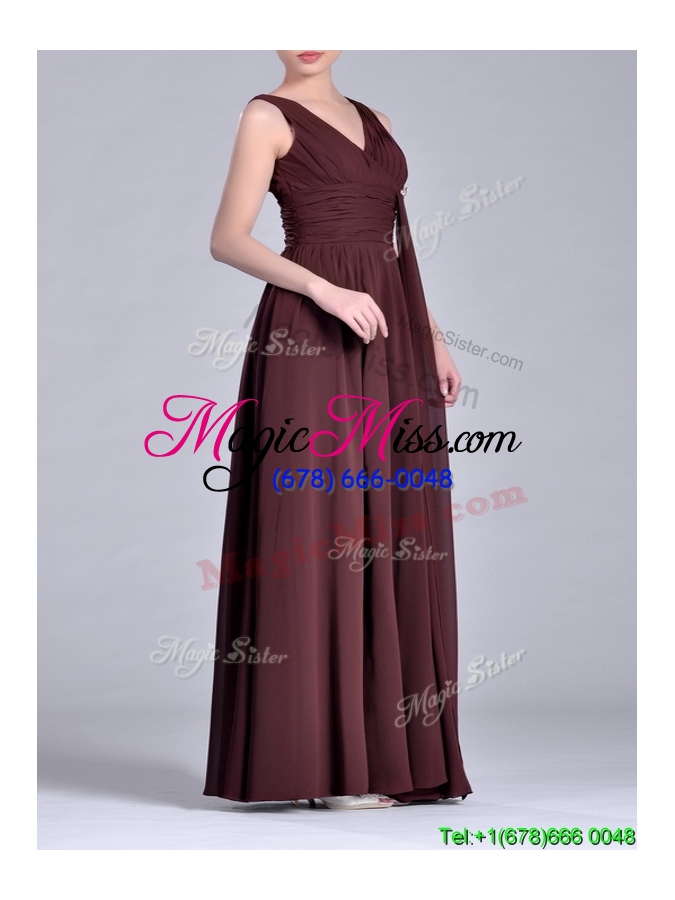 wholesale simple empire v neck chiffon long  mother groom dress in brown