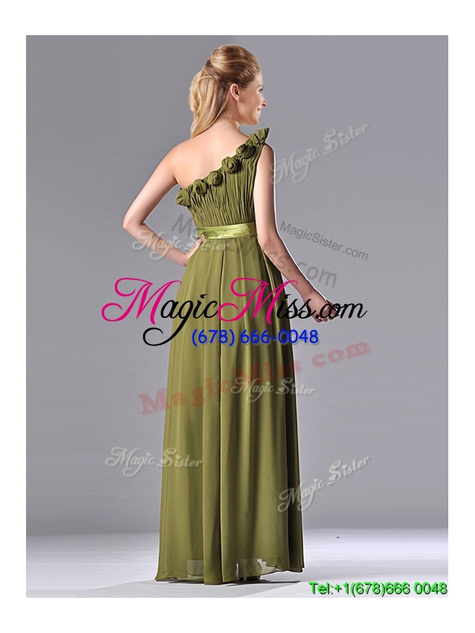 wholesale empire one shoulder ruched and belt mother groom dress in olive green