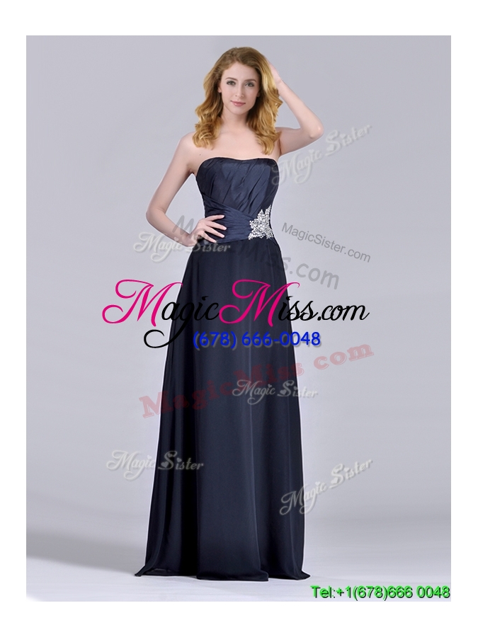 wholesale exquisite empire satin beaded long mother groom dress in navy blue