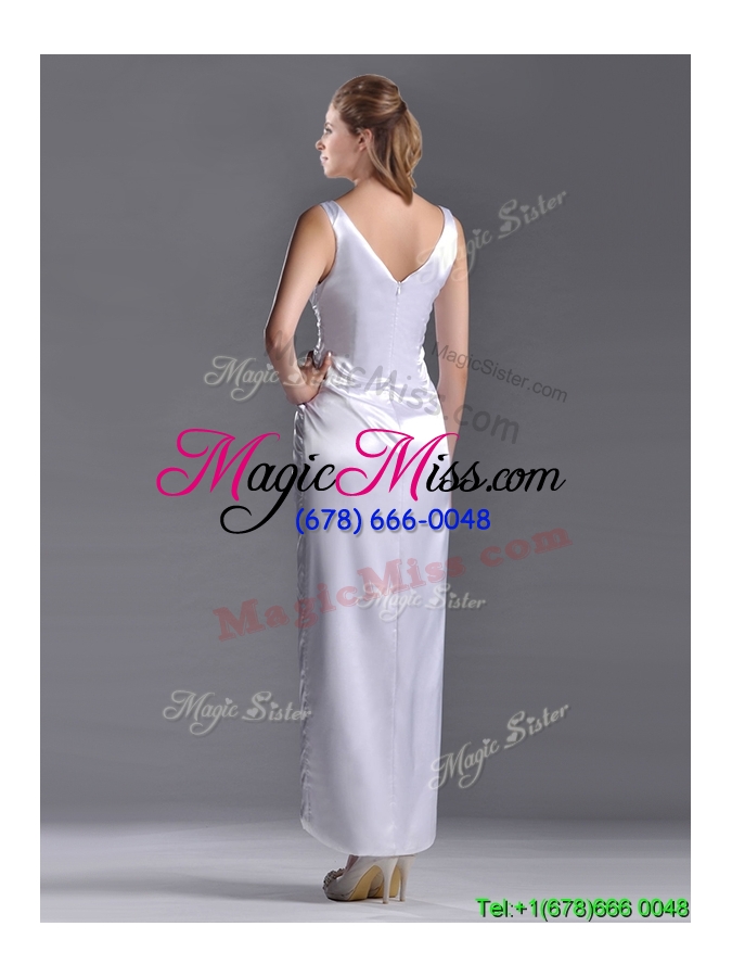 wholesale exquisite column v neck mother groom dress with beading and high slit