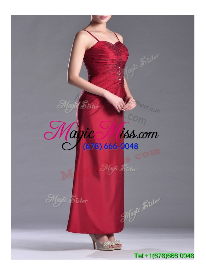 wholesale classical spaghetti straps taffeta beaded  mother groom dress in wine red