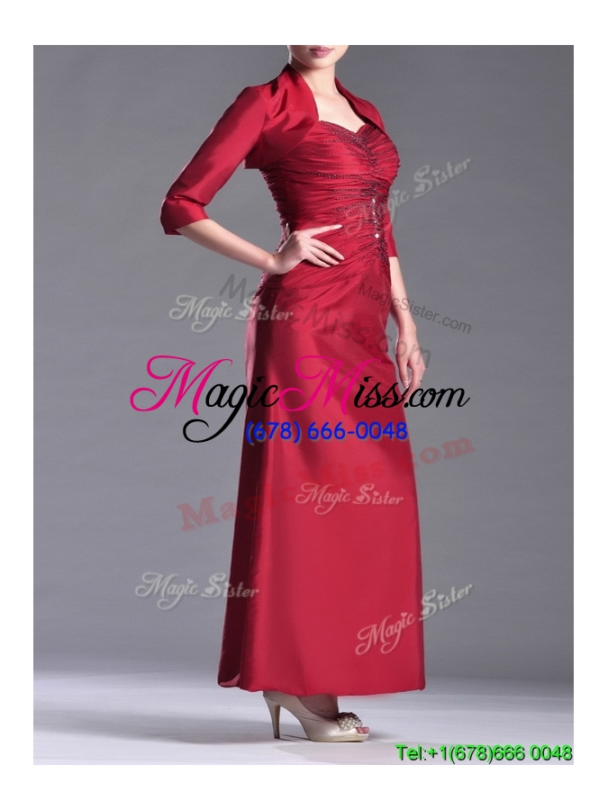 wholesale classical spaghetti straps taffeta beaded  mother groom dress in wine red