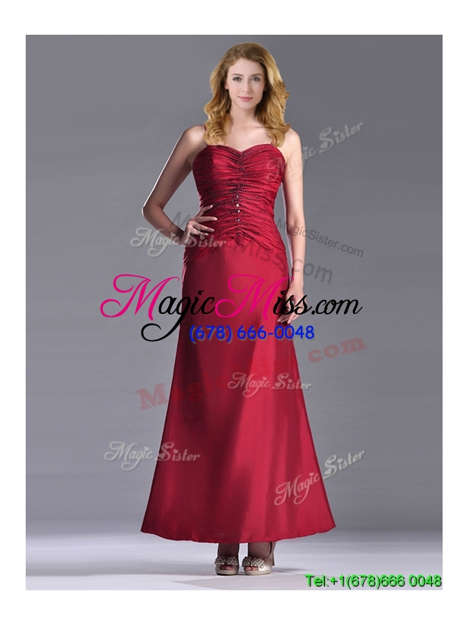 wholesale exclusive spaghetti straps wine red mother groom dress with beading and ruching