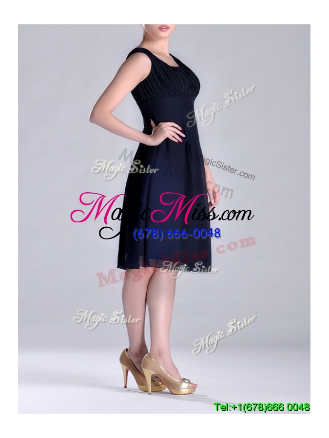 wholesale latest square empire chiffon navy blue cheap dress with ruching