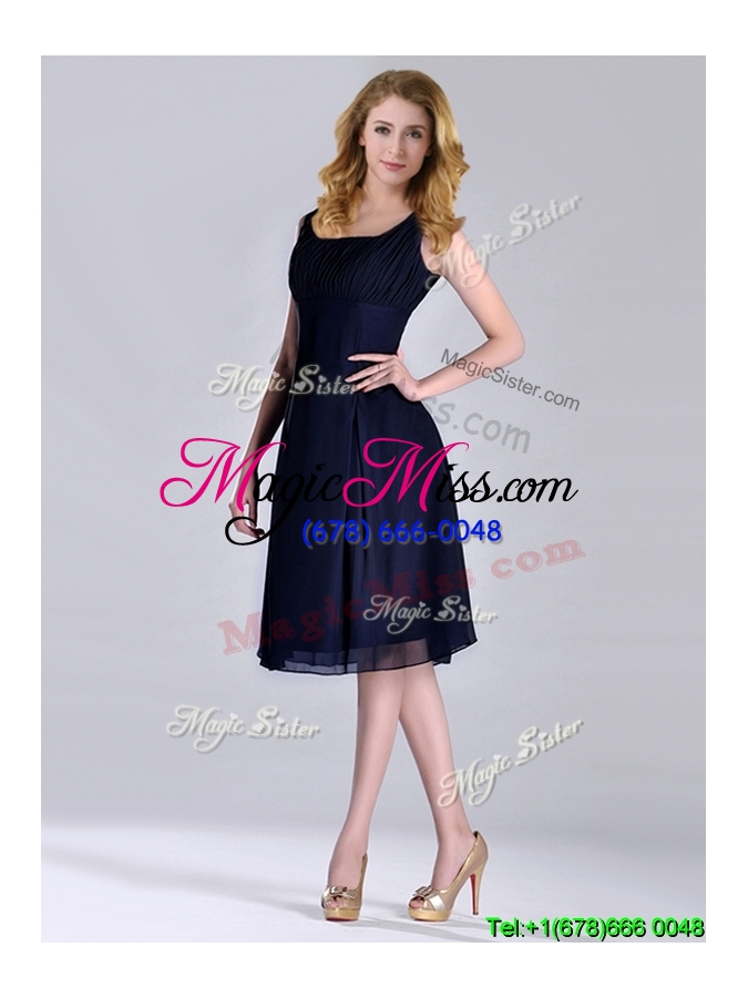 wholesale latest square empire chiffon navy blue cheap dress with ruching