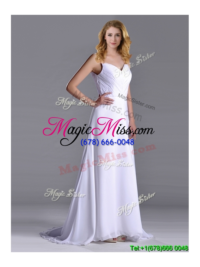 wholesale popular straps white chiffon cheap dress with brush train