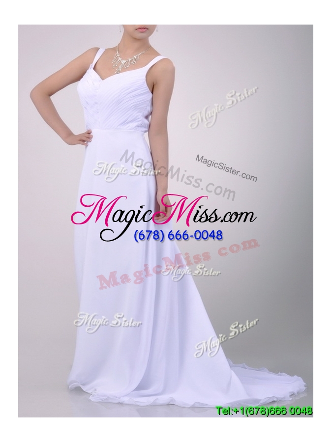 wholesale popular straps white chiffon cheap dress with brush train
