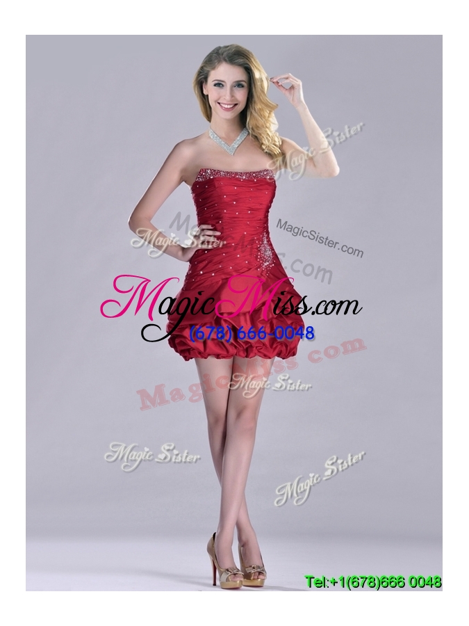 wholesale sexy  taffeta wine red short prom dress with beading and bubbles