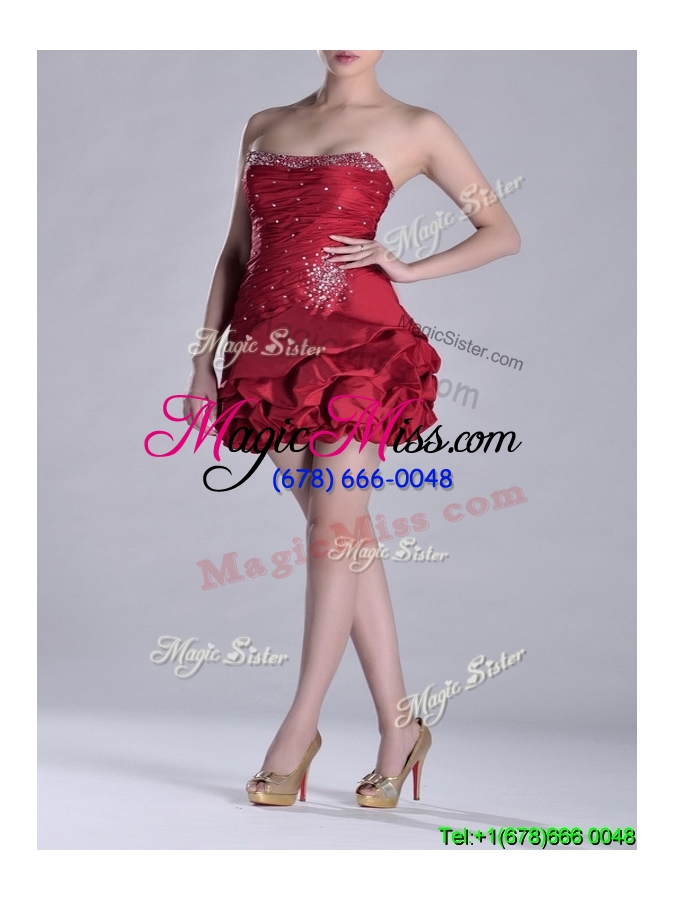 wholesale sexy  taffeta wine red short prom dress with beading and bubbles