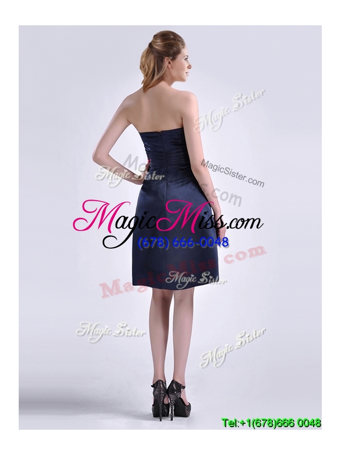 wholesale luxurious strapless zipper up ruched cheap dress in navy blue