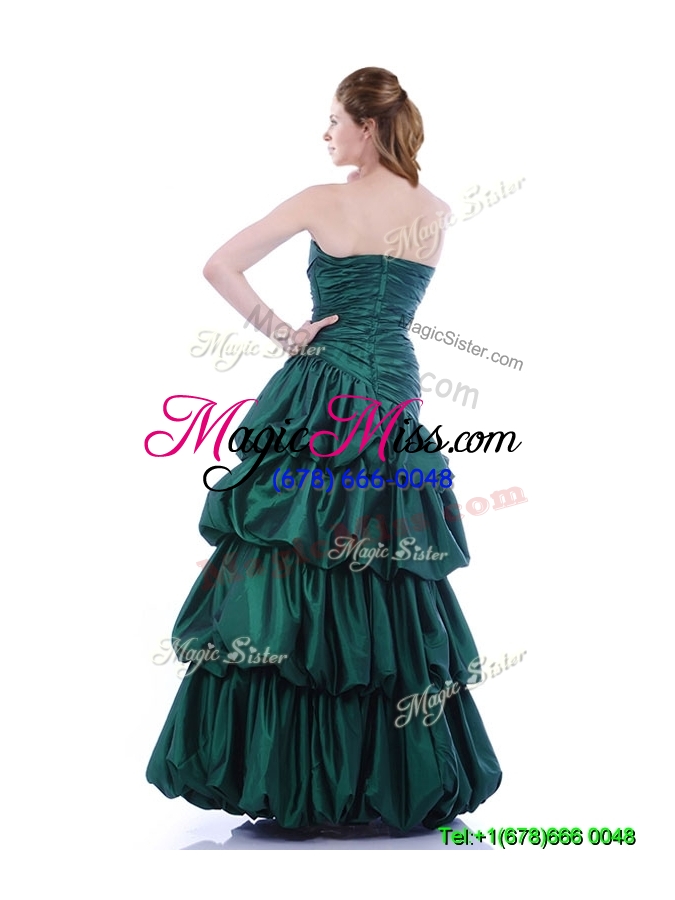 wholesale popular a line ruched and bubble cheap dress in hunter green