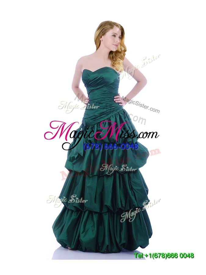 wholesale popular a line ruched and bubble cheap dress in hunter green