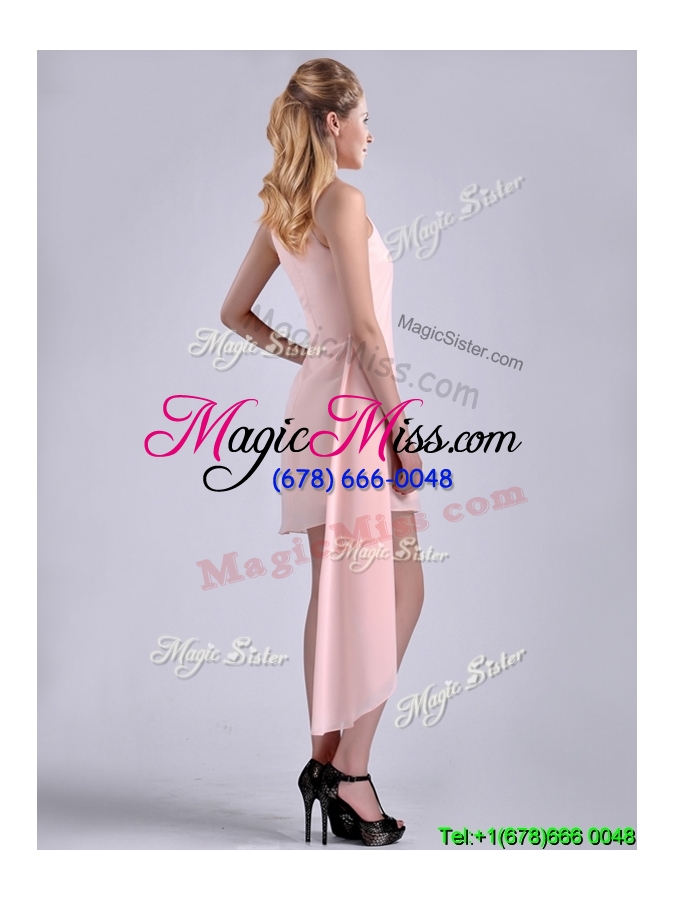 wholesale sexy scoop empire chiffon asymmetrical prom dress in baby pink