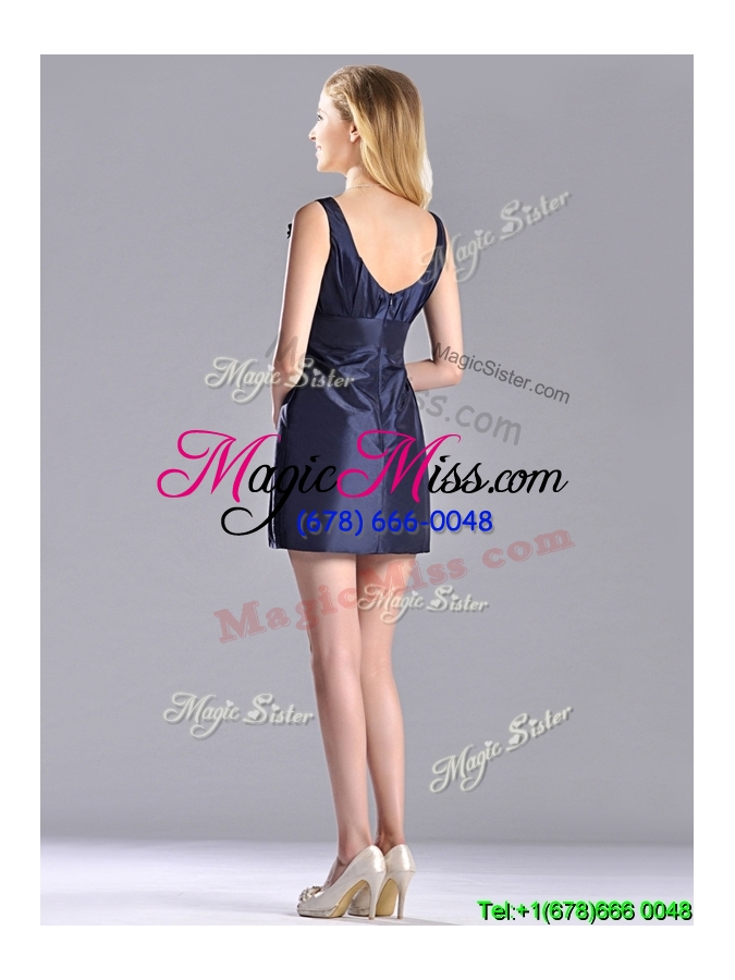 wholesale sexy square handcrafted flower short prom dress in navy blue
