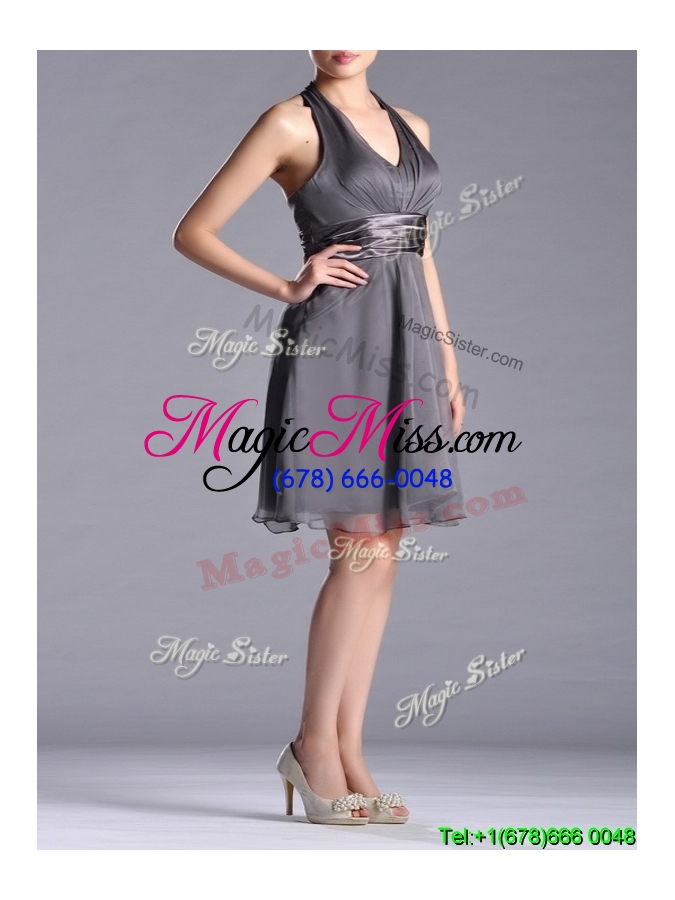 wholesale sexy chiffon halter top knee length prom dress in grey
