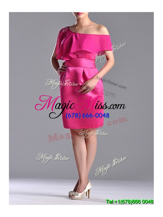 wholesale sexy column one shoulder hot pink prom dress with zipper up