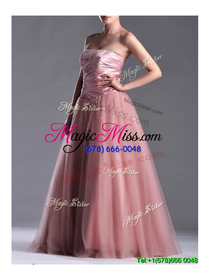 wholesale sexy a line tulle beaded long prom dress in peach
