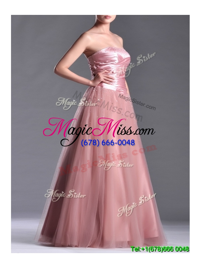 wholesale sexy a line tulle beaded long prom dress in peach