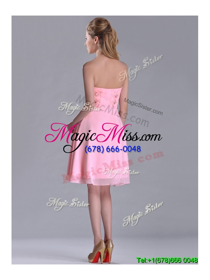 wholesale latest side zipper strapless pink short prom dress with beaded bodice