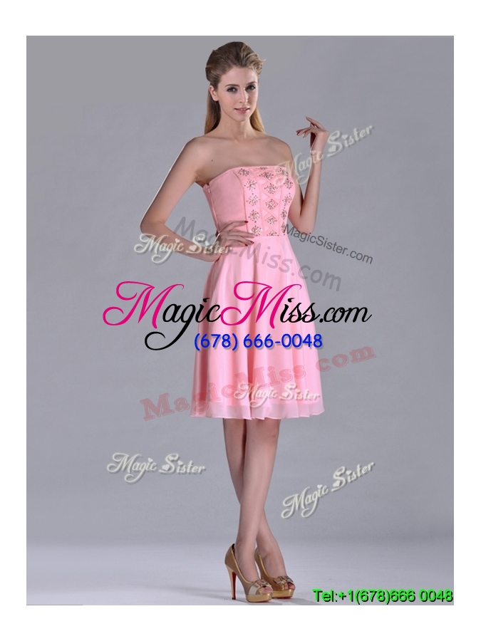 wholesale latest side zipper strapless pink short prom dress with beaded bodice