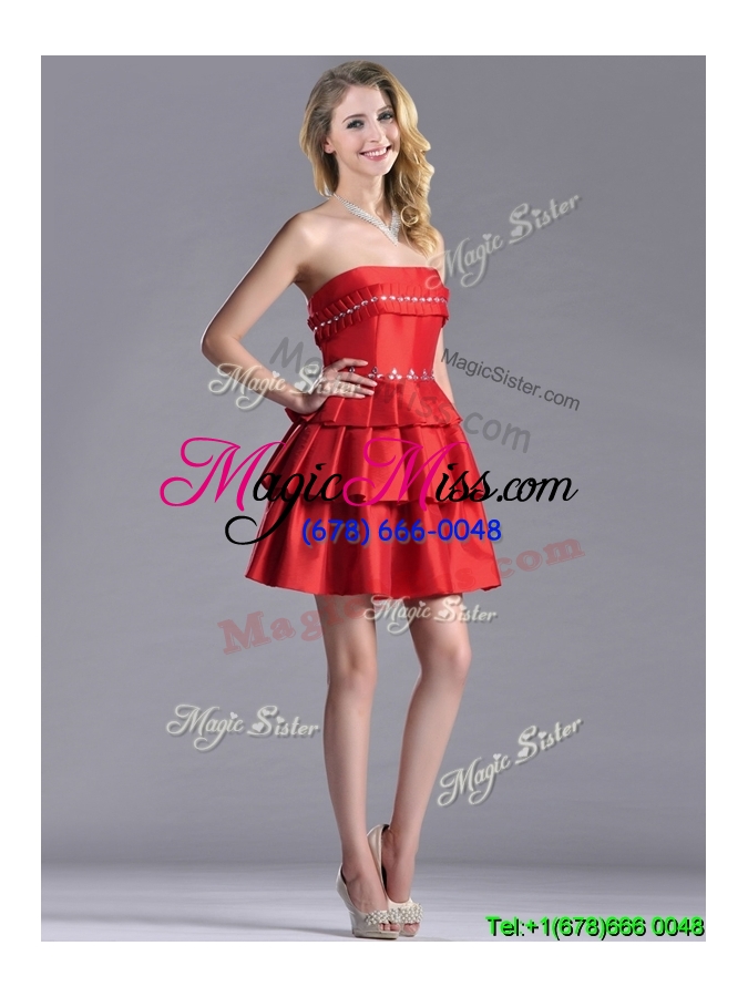 wholesale sexy  red strapless prom dress with ruffled layers and beading
