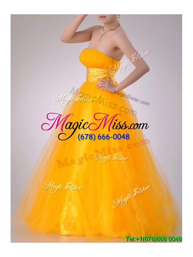 wholesale sexy  a line beaded tulle gold prom dress with lace up
