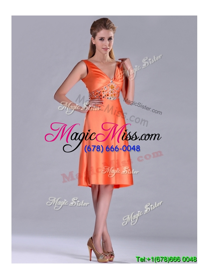wholesale sexy v neck beaded short prom dress in orange red