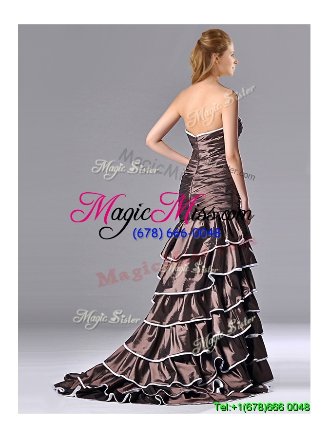 wholesale luxurious mermaid ruffled layers prom dress with brush train