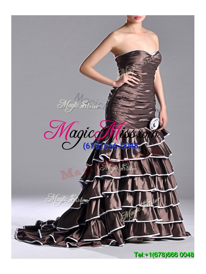 wholesale luxurious mermaid ruffled layers prom dress with brush train
