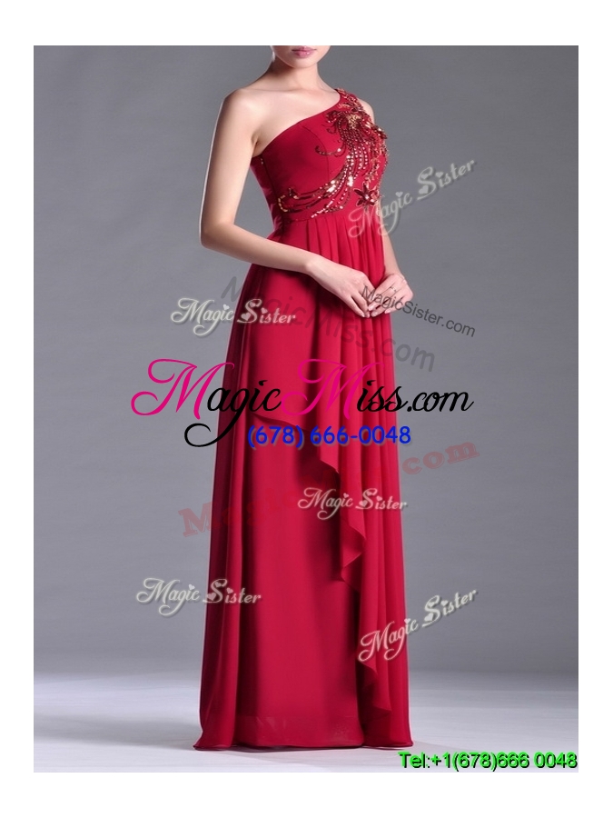 wholesale sexy  empire one shoulder sequins red prom dress with side zipper