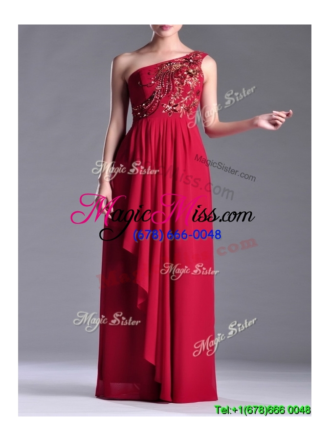 wholesale sexy  empire one shoulder sequins red prom dress with side zipper