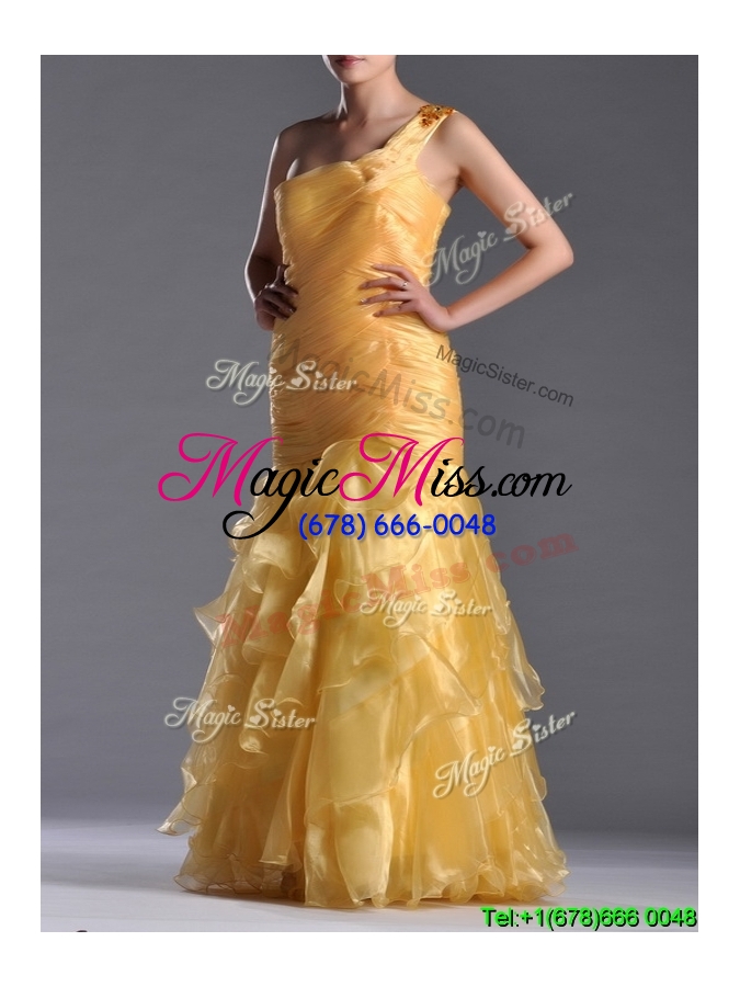 wholesale sexy  mermaid one shoulder organza ruffled prom dress in gold