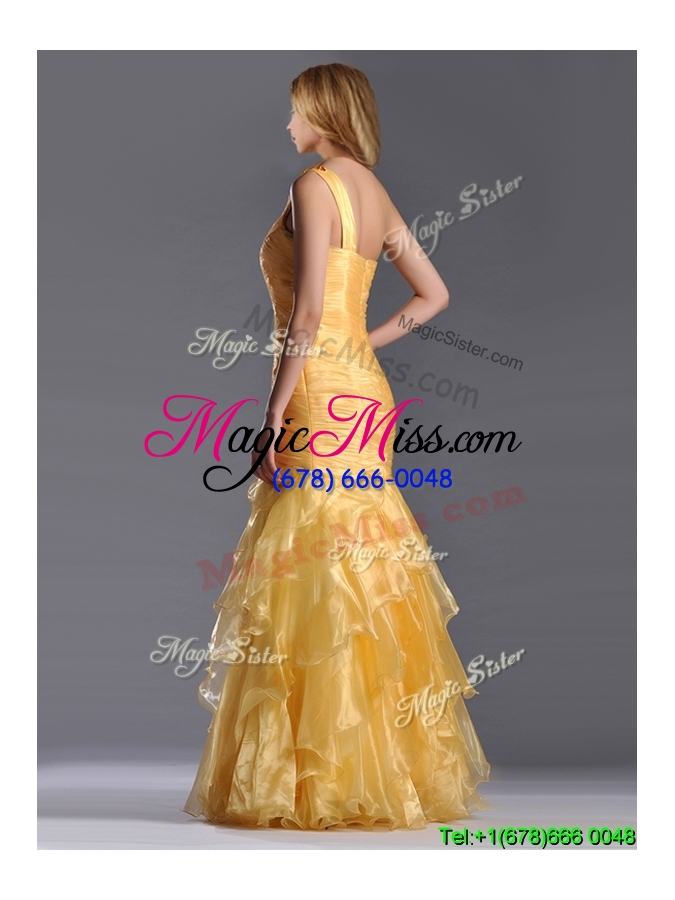 wholesale sexy  mermaid one shoulder organza ruffled prom dress in gold