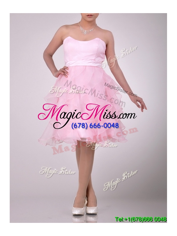 wholesale lovely empire baby pink knee length prom dress with ruffles