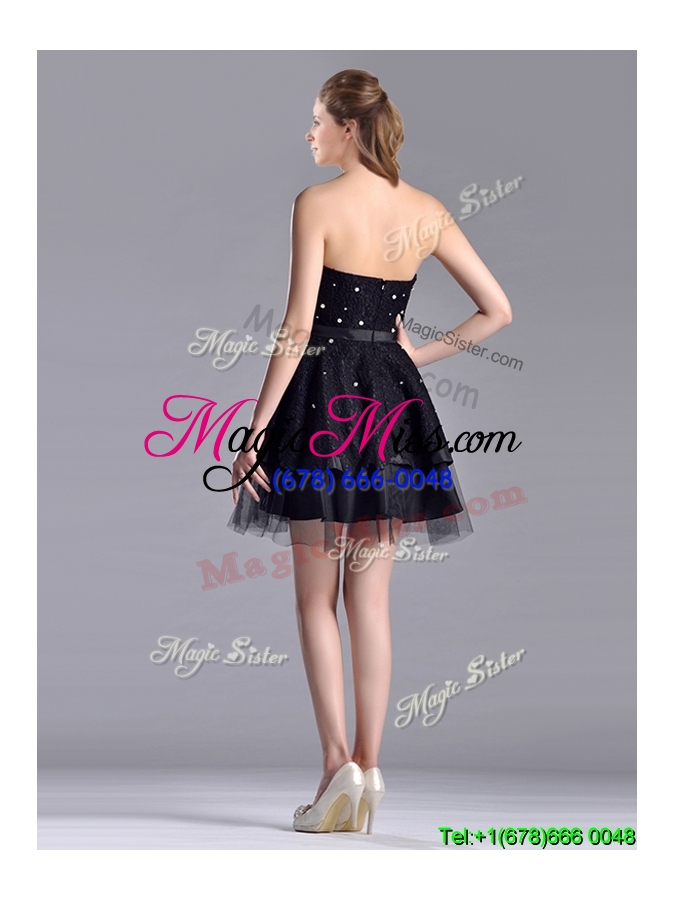 wholesale new style tulle black short prom dress with beading and belt