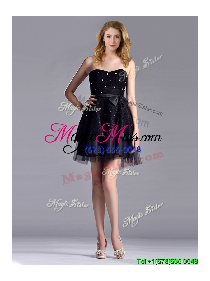 wholesale new style tulle black short prom dress with beading and belt