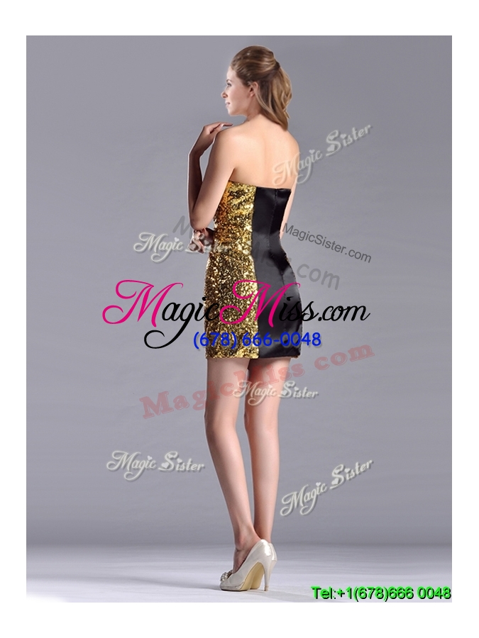 wholesale popular column black and gold prom dress in sequins and satin