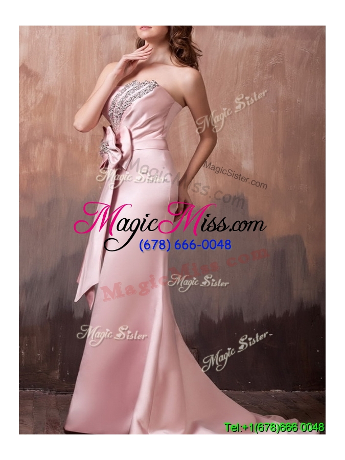 wholesale gorgeous mermaid brush train prom dress with beading and bowknot