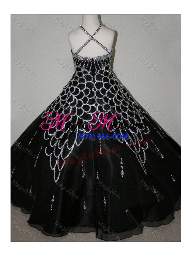 wholesale cheap beaded decorated halter top and bodice  fashionable little girl pageant dress in black