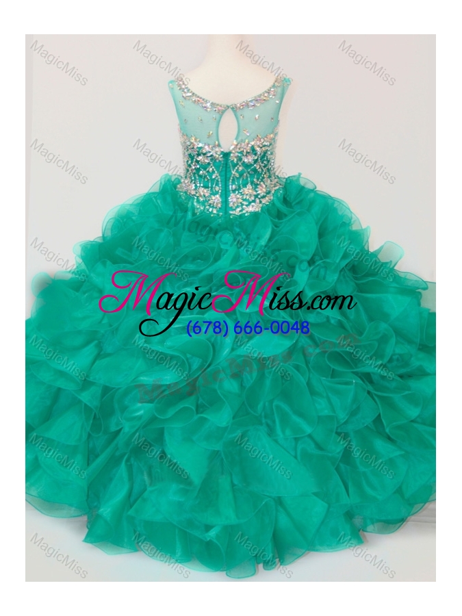 wholesale exquisite beaded and ruffled organza fashionable little girl pageant dress in green