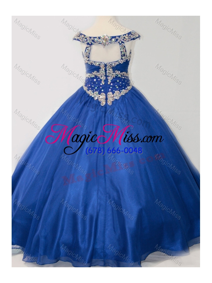 wholesale popular beaded bodice royal blue fashionable little girl pageant dress in organza