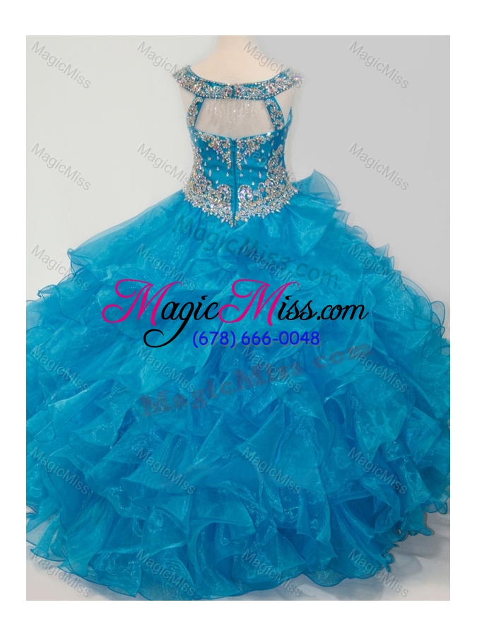 wholesale new style baby blue little girl fashionable pageant dress with beading and ruffles