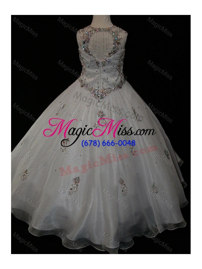 wholesale pretty ball gown beaded and applique white little girl pageant dress in organza